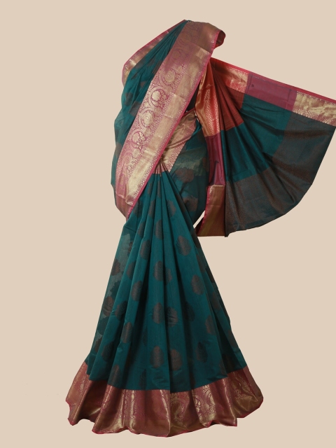 

Pothys Teal & Pink Woven Design Zari Cotton Blend Saree