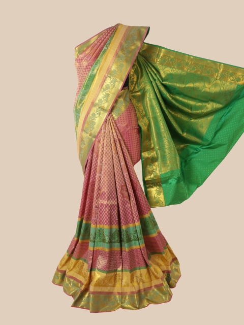 

Pothys Pink & Gold-Toned Woven Design Zari Pure Silk Saree
