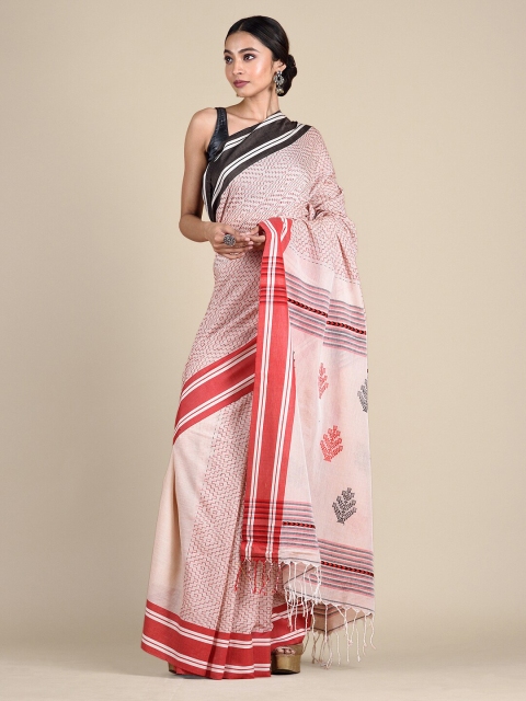 

Mitera White & Red Pure Cotton Saree