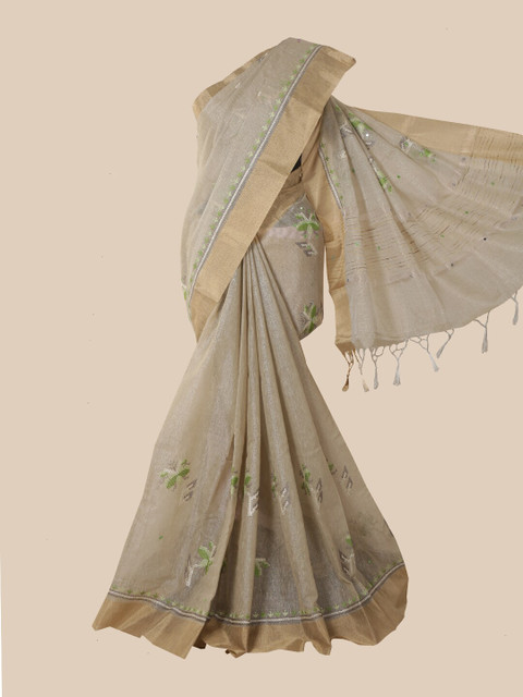 

Pothys Grey Ethnic Motifs Zari Tissue Saree