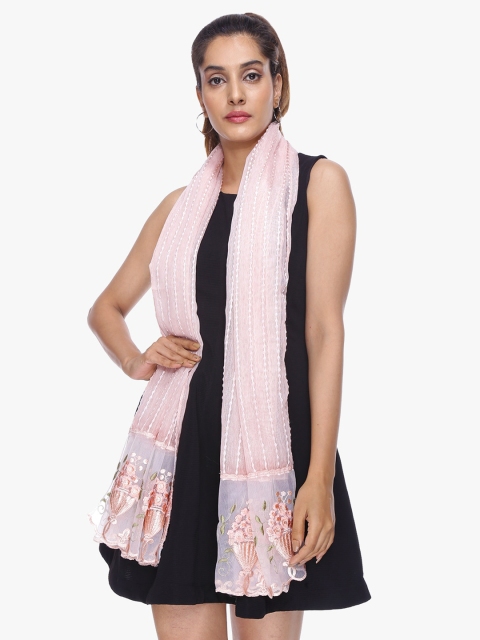 

Scarves & Glitters Women Pink Striped Stole