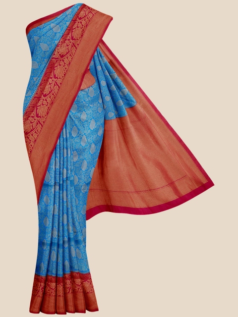 

Kalamandir Blue & Red Ethnic Motifs Silk Blend Banarasi Saree