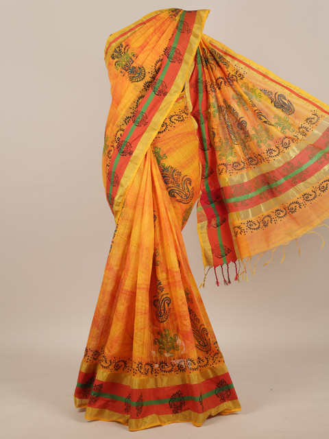 

Pothys Yellow & Orange Ethnic Motifs Saree