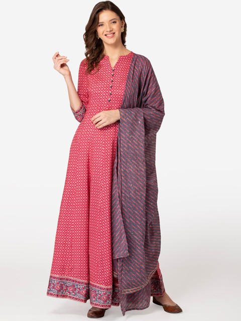 

TARA-C-TARA Pink & Purple Ethnic Motifs Layered Ethnic Maxi Dress with Dupatta