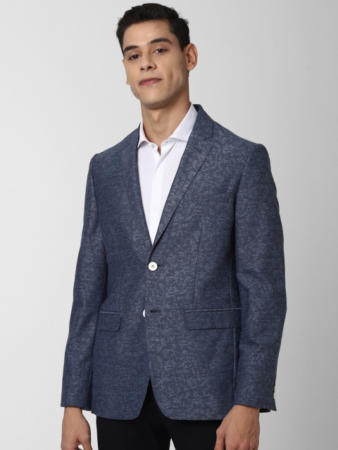 

Peter England Elite Men Blue Printed Slim-Fit Single-Breasted Formal Blazer