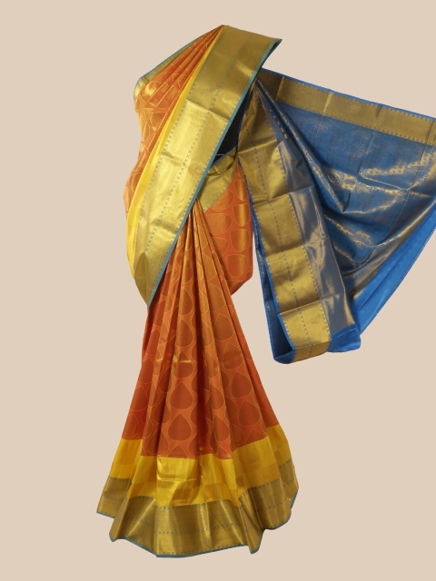 

Pothys Orange & Blue Ethnic Motifs Pure Silk Saree