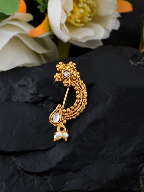 

Silvermerc Designs Gold-Plated & White Stone-Studded Alia Traditional Marathi Nosering
