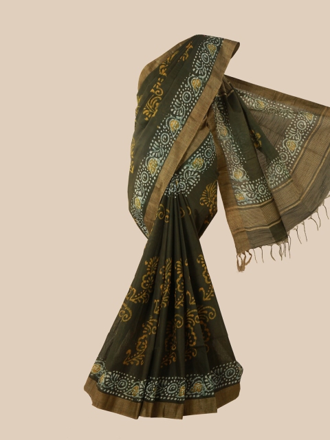 

Pothys Olive & Yellow Floral Jute Cotton Saree
