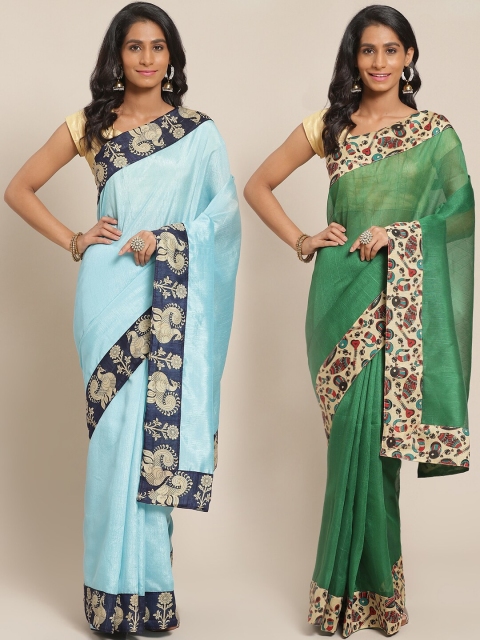 

KALINI Pack Of 2 Sky Blue & Green Bhagalpuri Silk Blend Sarees
