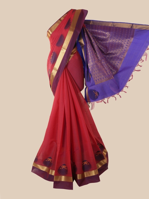 

Pothys Pink & Blue Woven Design Silk Cotton Saree