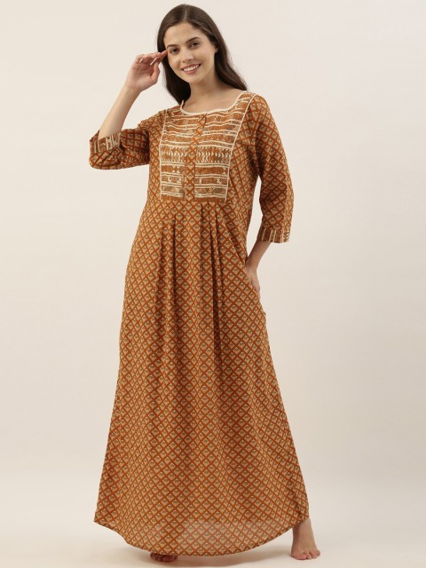 

Bannos Swagger Brown Printed Maxi Nightdress
