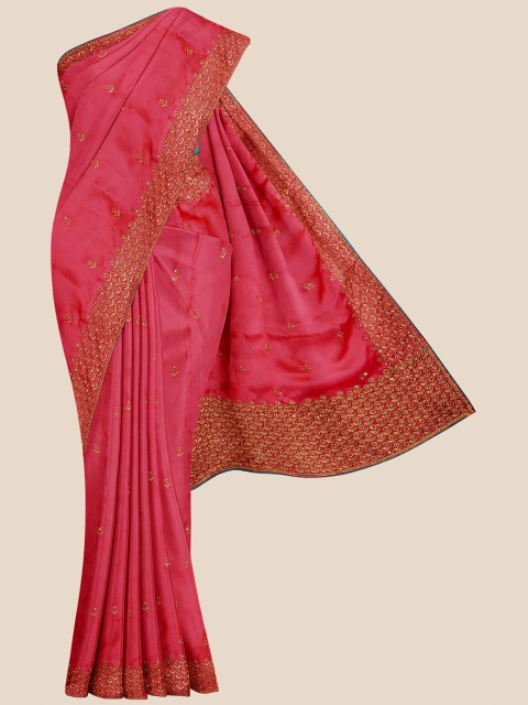 

KLM Fashion Mall Pink & Gold-Toned Woven Design Embroidered Silk Blend Saree