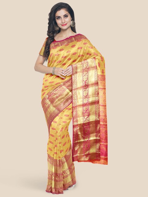 

Kalamandir Peach & Yellow Woven Design Silk Blend Kanjeevaram Saree