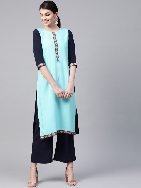 

ZIYAA Women Blue Colourblocked Crepe Kurta
