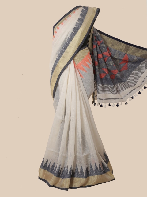 

Pothys White & Grey Linen Blend Saree