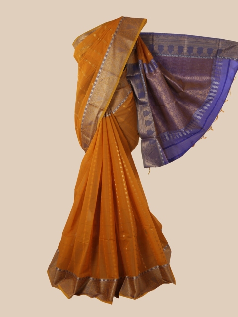 

Pothys Mustard & Gold-Toned Woven Design Silk Cotton Saree