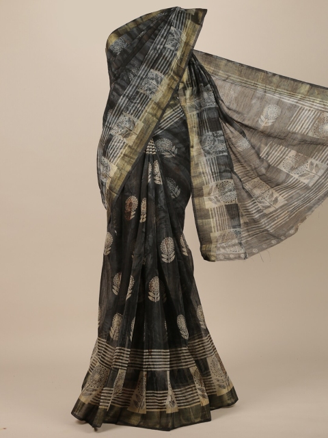 

Pothys Black Floral Cotton Blend Saree
