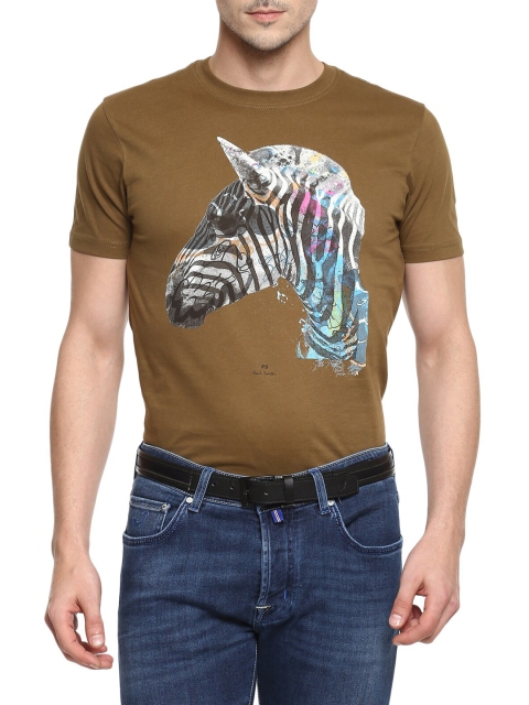 

PS By Paul Smith Men Olive Brown Printed T-shirt