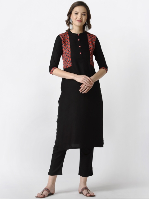 

SANISA Women Black & Red Ethnic Motifs Printed Handloom Kurta