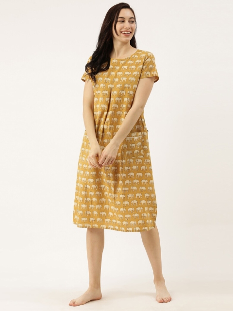 

Bannos Swagger Yellow Printed Cotton Nightdress
