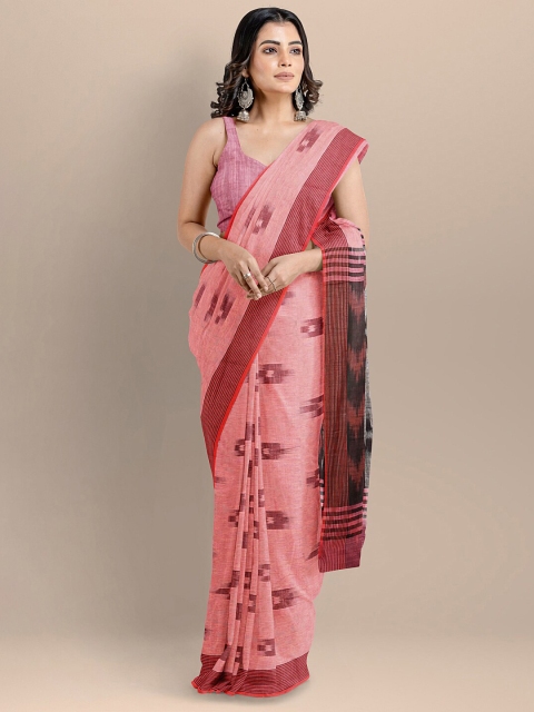 

BharatSthali Pink & Grey Pure Cotton Ikat Saree