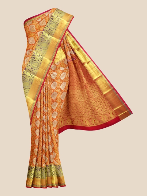 

Kalamandir Mustard Yellow & Gold-Toned Woven Design Silk Blend Kanjeevaram Saree