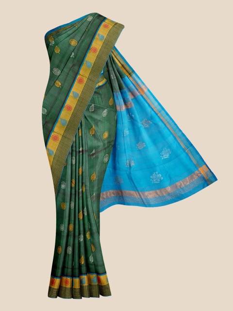 

Kalamandir Green & Gold-Toned Ethnic Motifs Zari Silk Blend Venkatgiri Saree