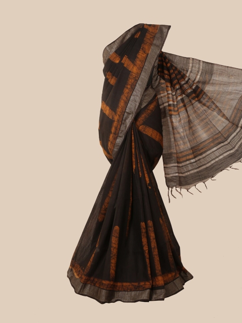 

Pothys Coffee Brown & Orange Batik Jute Cotton Saree