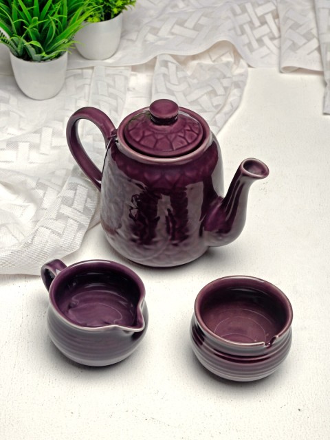 

Fabindia Set Of 3 Purple Textured Ceramic Glossy Kettle Set