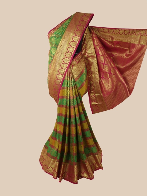 

Pothys Green & Burgundy Paisley Zari Pure Silk Saree