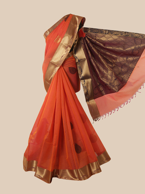 

Pothys Peach & Brown Striped Silk Cotton Saree
