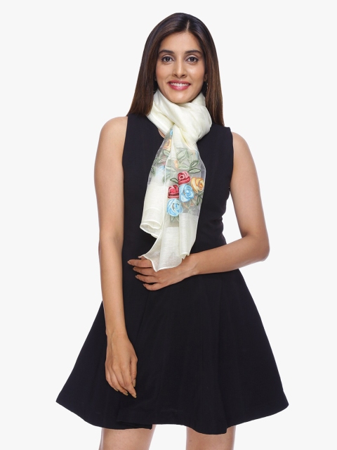 

Scarves & Glitters Women Cream & Red Embroidered Stole