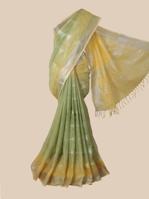 

Pothys Green & Yellow Zari Linen Blend Saree