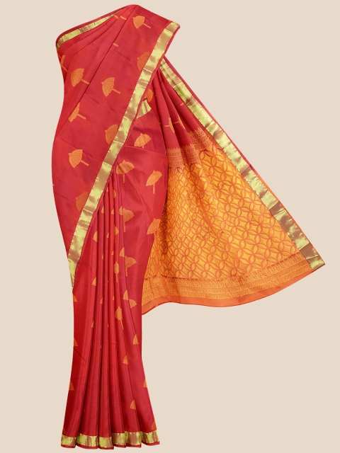 

Kalamandir Pink & Gold Woven Design Silk Blend Kanjeevaram Saree