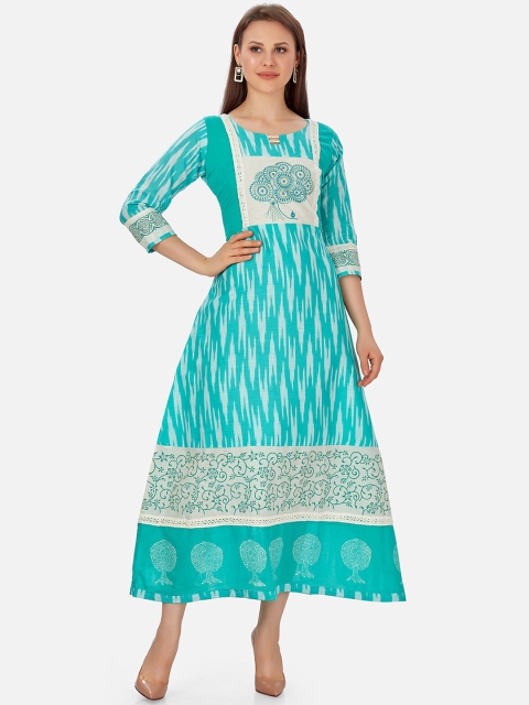 

Kiana Turquoise Blue & Off White Embroidered Ethnic Maxi Dress