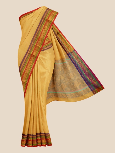 

Kalamandir Yellow & Red Striped Zari Silk Blend Venkatgiri Saree
