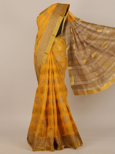 

Pothys Yellow & Gold-Toned Paisley Zari Saree