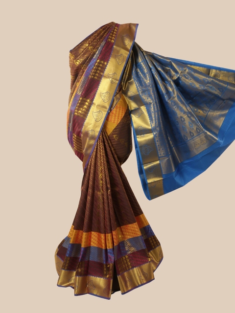 

Pothys Maroon & Gold-Toned Woven Design Pure Silk Saree
