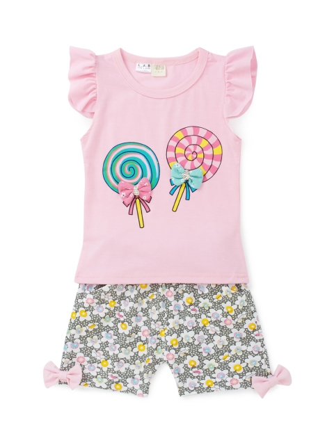 

Like A Boss Girls Pink & Grey Printed Top with Shorts