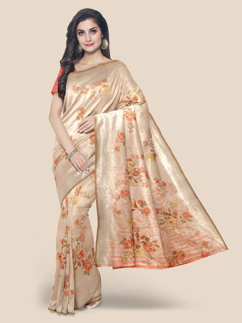 

Kalamandir Peach & Yellow Floral Linen Blend Saree