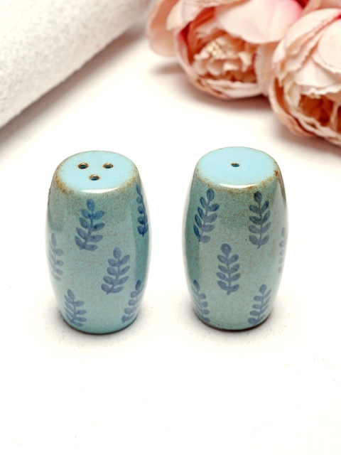 

Fabindia Set Of 2 Green & Blue Ceramic Mudrita Hand Painted Salt & Pepper Shakers