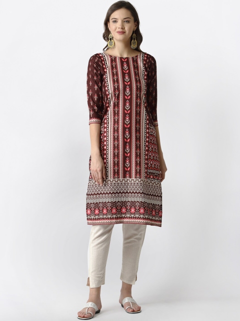 

SANISA Women Brown Digitally Printed Handloom Crepe Kurta