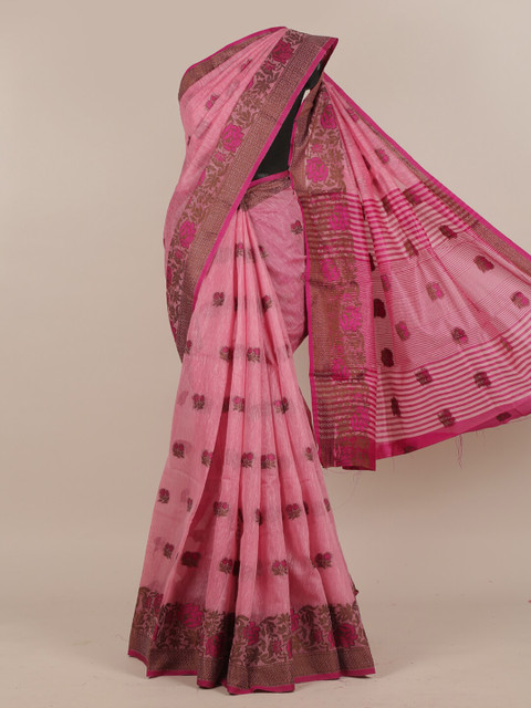 

Pothys Pink & Brown Floral Cotton Blend Saree