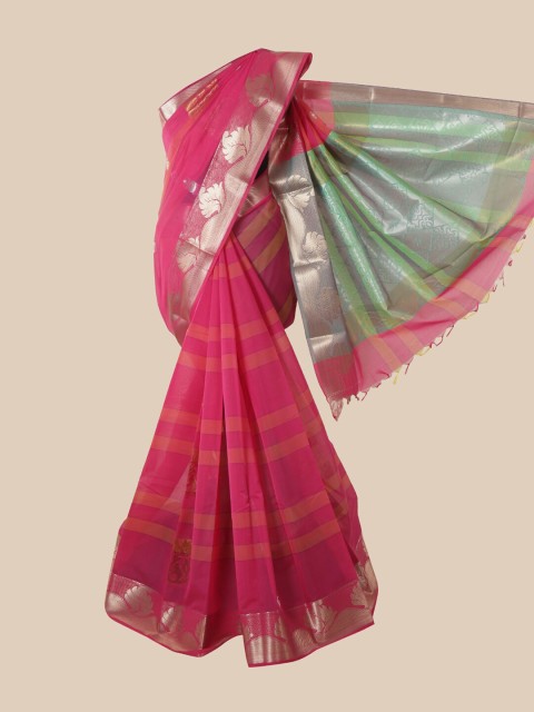 

Pothys Pink & Green Ethnic Motifs Zari Silk Cotton Saree