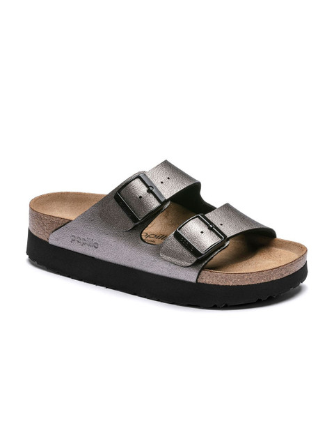 

Birkenstock Women Arizona Platform Silver Narrow Width Slide Sandals