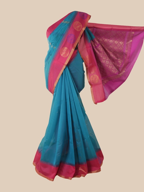 

Pothys Blue & Pink Zari Silk Cotton Saree