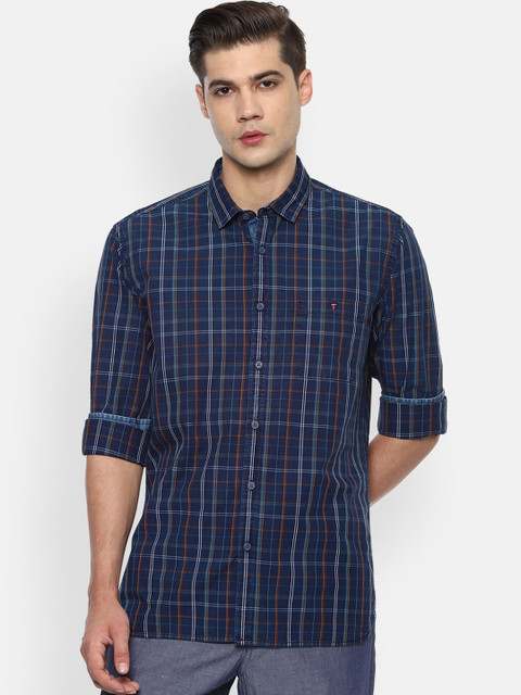 

Louis Philippe Jeans Men Navy Blue Slim Fit Checked Casual Shirt