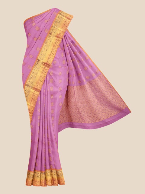 

Kalamandir Pink & Gold-Toned Ethnic Motifs Zari Silk Blend Venkatgiri Saree