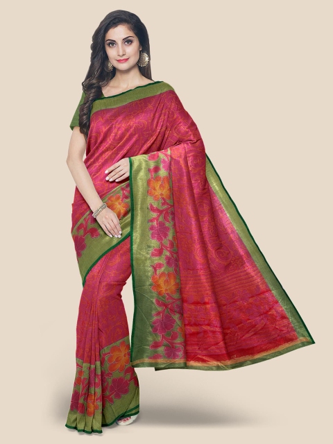 

Kalamandir Pink & Green Floral Brasso Saree