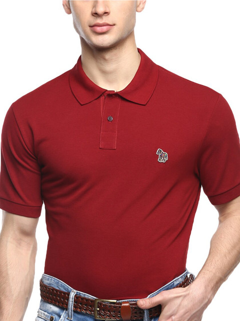 

PS By Paul Smith Men Red Polo Collar Applique T-shirt